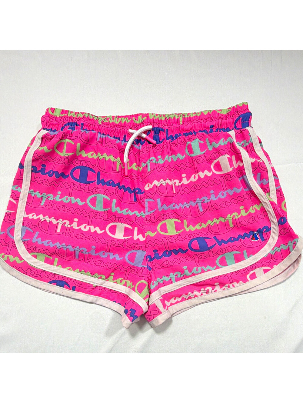Champion Girls Pink Logo Knit Athletic Shorts Drawstring Elastic Waist 14-16